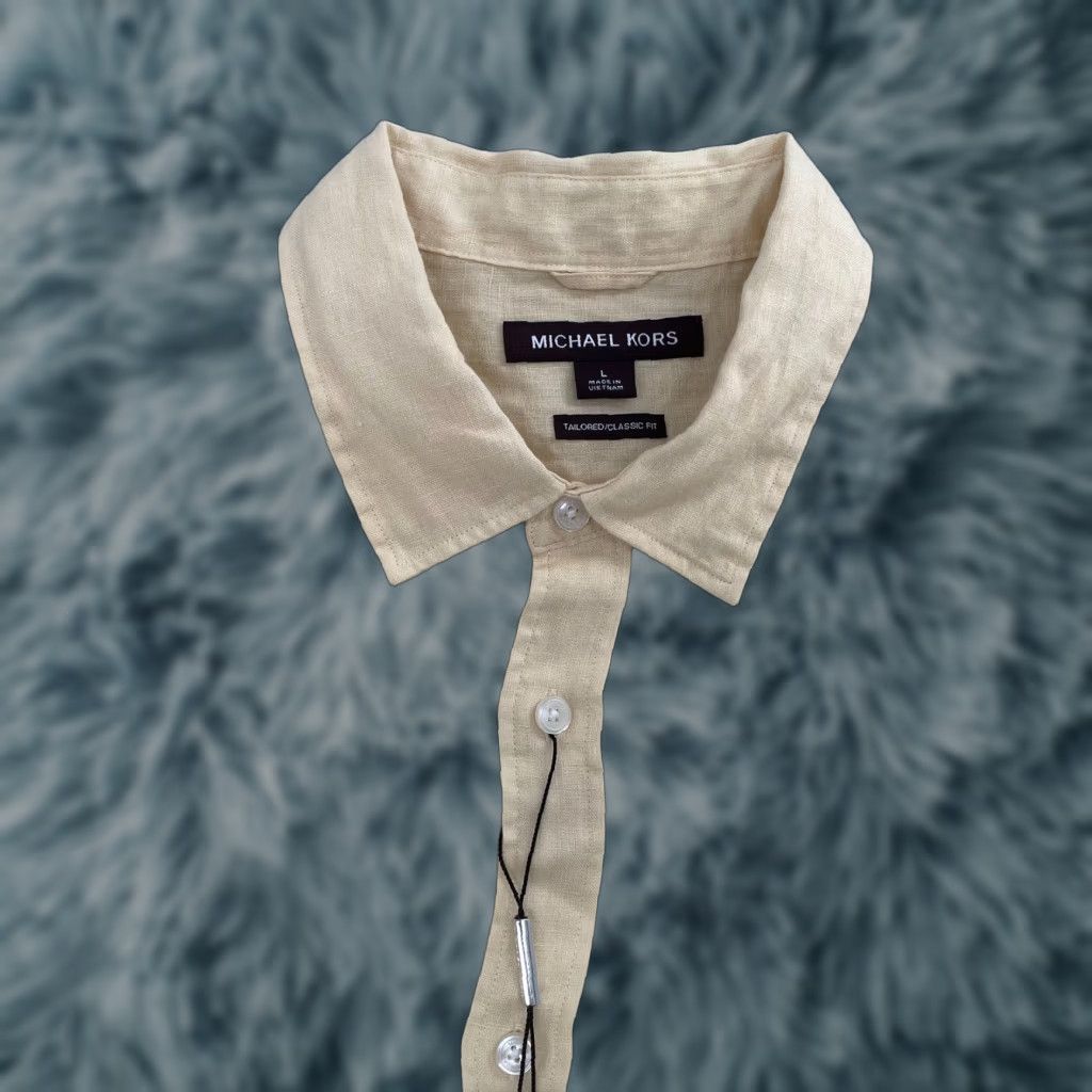 Michael Kors Michael Kors Shirt Mens Large Yellow Plantain Linen Long Sleeve Button-Up 90s Designer? Size US L / EU 52-54 / 3 - 1 Thumbnail