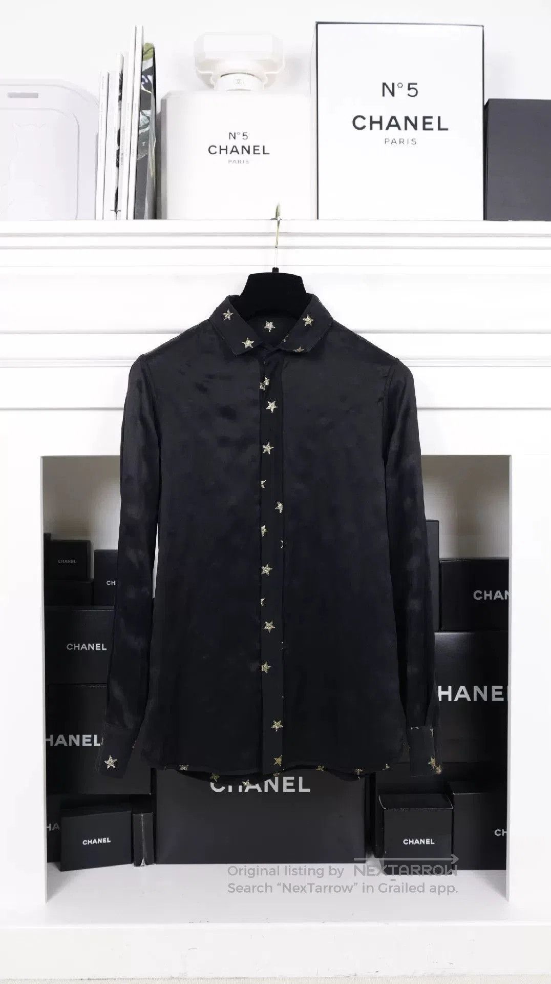 Saint Laurent Paris YSL Black Silk Gold Star Shirt. Size XS / US 0-2 / IT 36-38 - 8 Thumbnail
