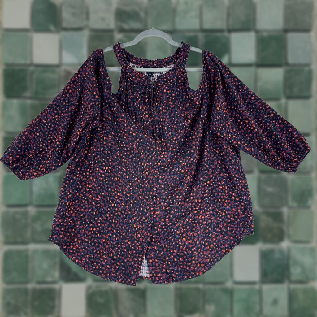 Torrid Torrid Blouse Shirt Womens Plus 2X Black Mini Dot Crinkle Gauze Cold Shoulder Tie-Front Top Size XXL / US 16-18 / IT 52-54 - 1 Thumbnail