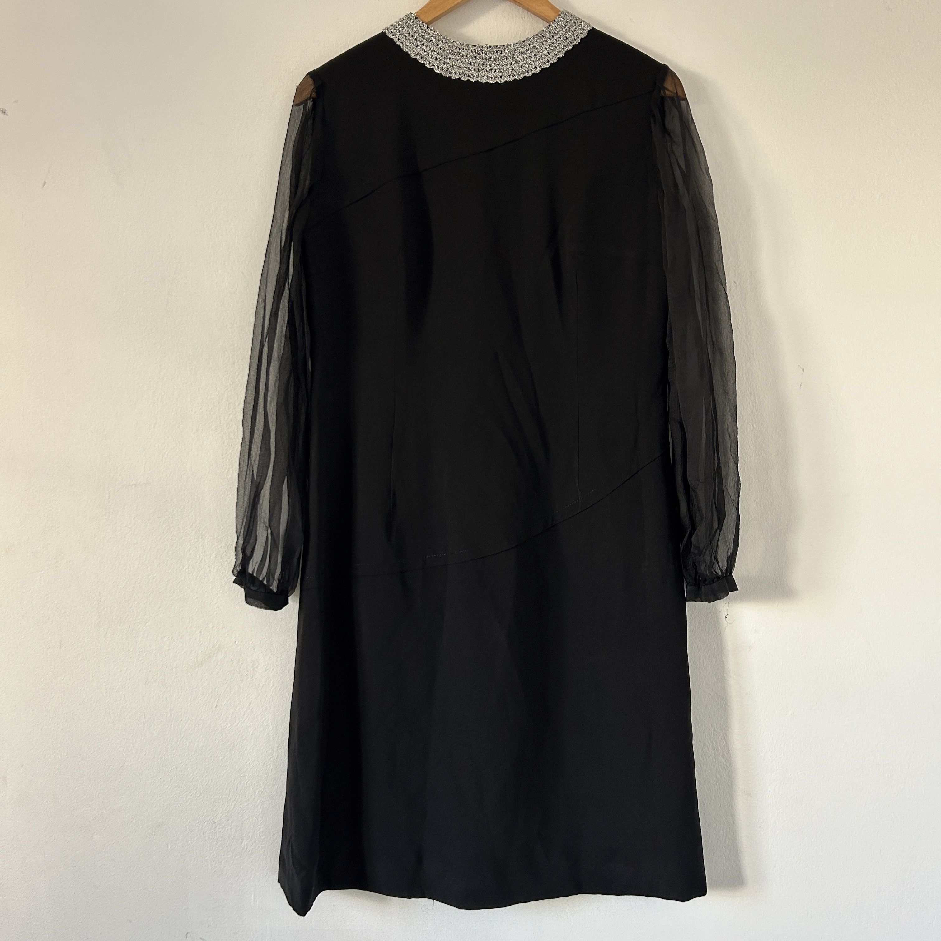 Vintage Vintage 70s Black Formal Midi Dress sheer sleeves Size S / US 4 / IT 40 - 7 Thumbnail