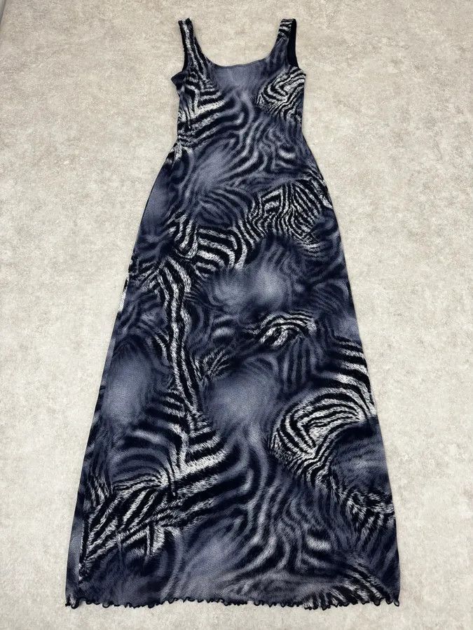 2000s Roberto Cavalli Blue Mesh Zebra Hallucination Dress