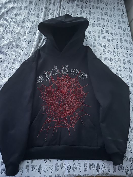 Spider Worldwide Sp5der OG Rhinestone logo hoodie Black | Grailed