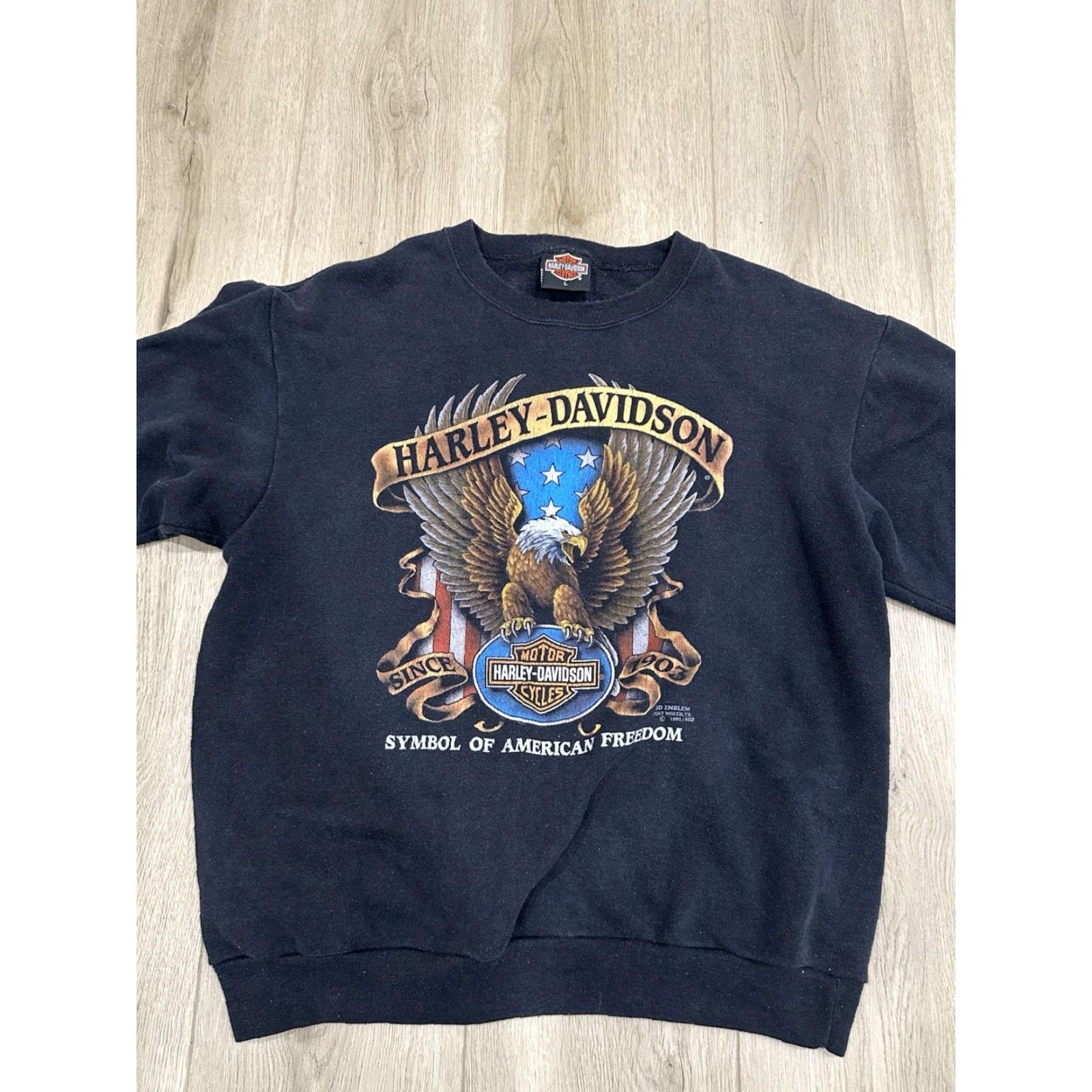 Harley Davidson VINTAGE Harley-Davidson 3D Emblem Sweatshirt Large Black Mens Crewneck Graphic Print 90s USA Eagle Heavyweight US Smooth Cotton Size US L / EU 52-54 / 3 - 3 Thumbnail