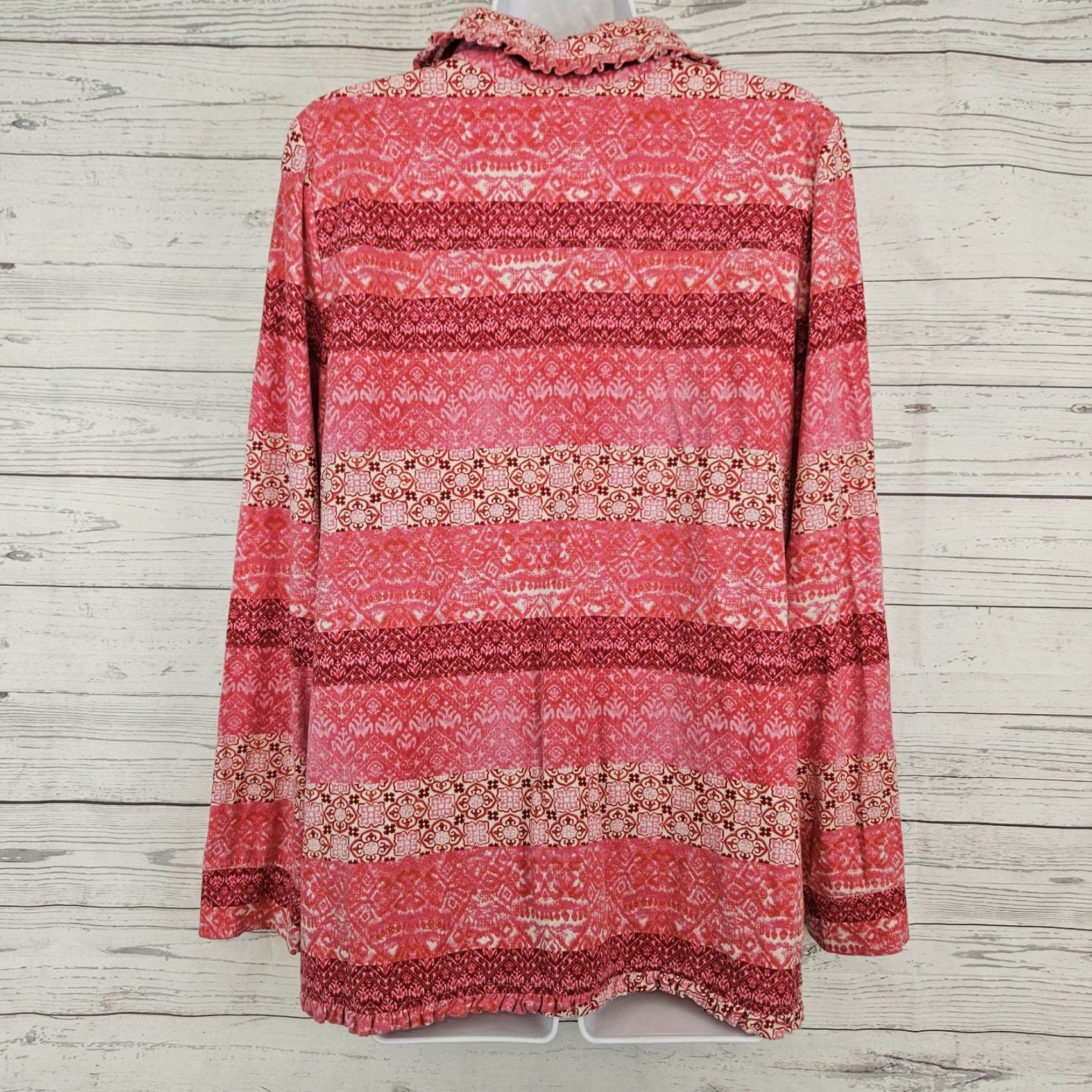 Soft Surroundings Soft Surroundings Womens Pajama Top Long Sleeve Button Up Sz Large Pink Color Red Size L Size L / US 10 / IT 46 - 3 Thumbnail