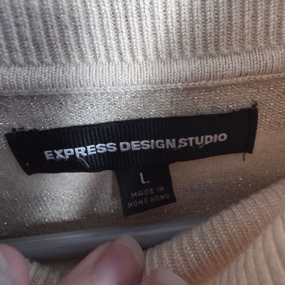 Other Express Gold Metallic Striped Short Sleeve Sweater - L Size L / US 10 / IT 46 - 5 Thumbnail