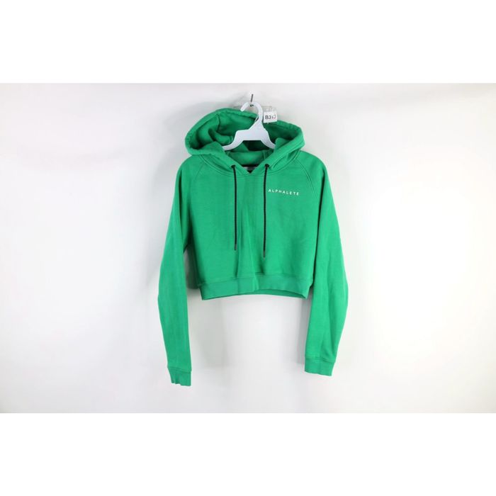Vintage Alphalete Womens Size XS Spell Out Cropped Fit Gym Hoodie  Sweatshirt Kelly Green