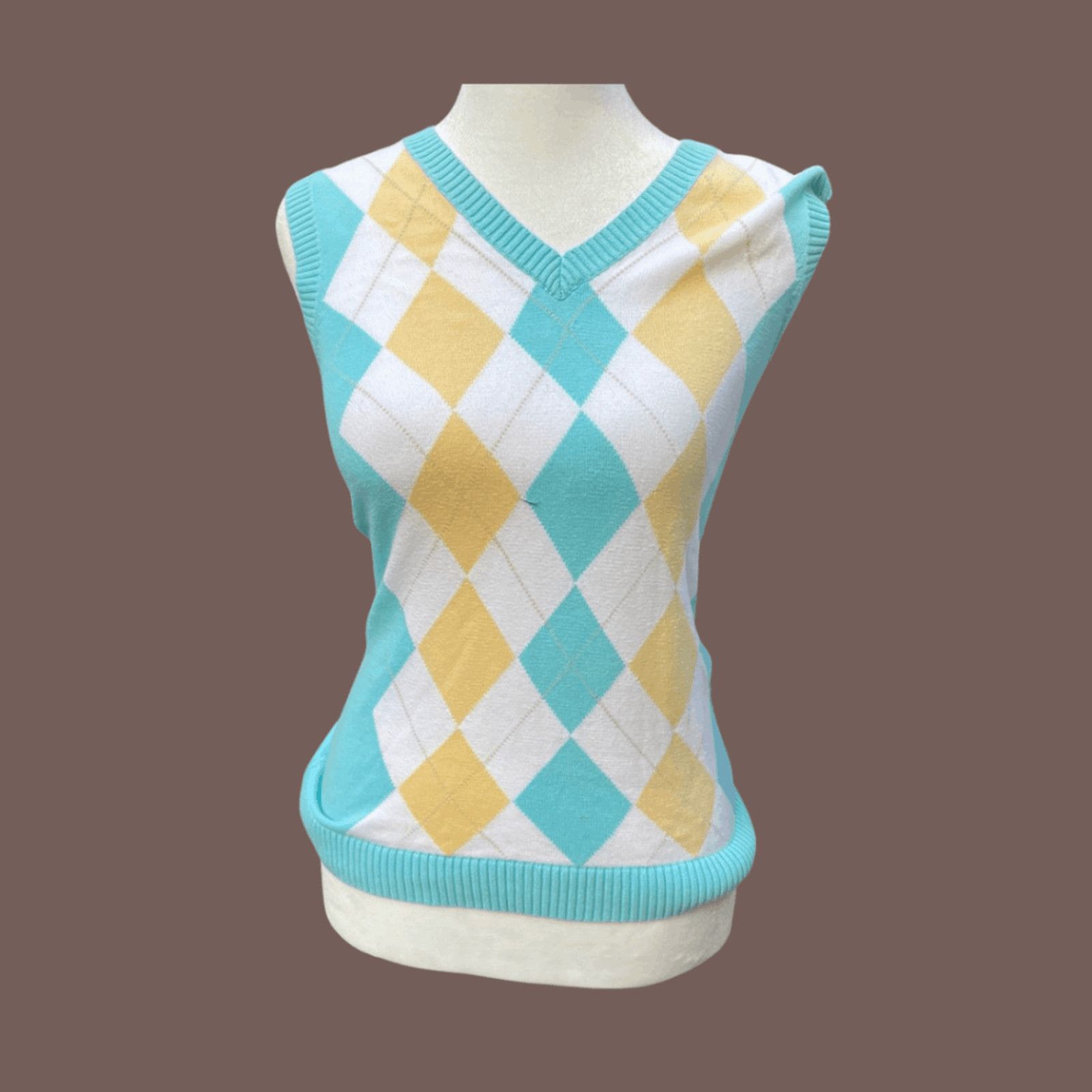 Izod VTG Knit Vest | IZOD Argyle Blue Yellow | Y2K Preppy Core Size US S / EU 44-46 / 1 - 1 Thumbnail