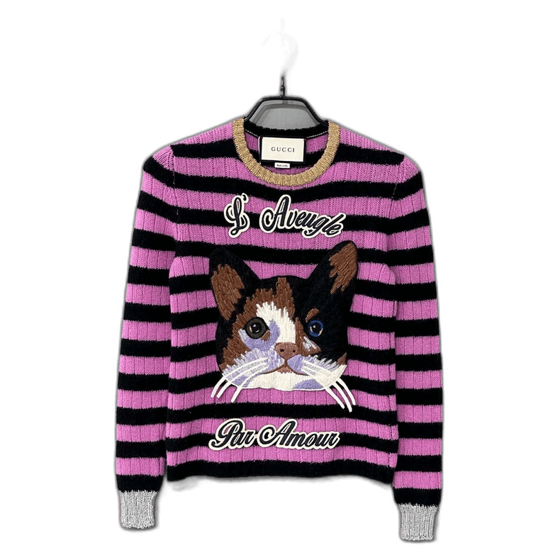 Gucci Gucci Striped Cat Embroidery Sweater Size XXS / US 00 / IT 34 - 1 Thumbnail