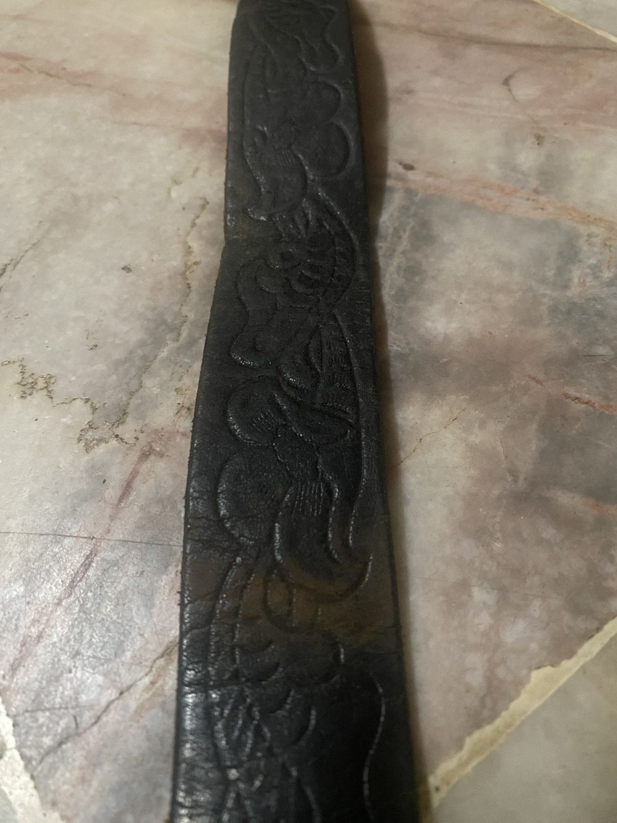 Genuine Leather Vintage Decorative Black Leather Belt Size ONE SIZE - 3 Thumbnail