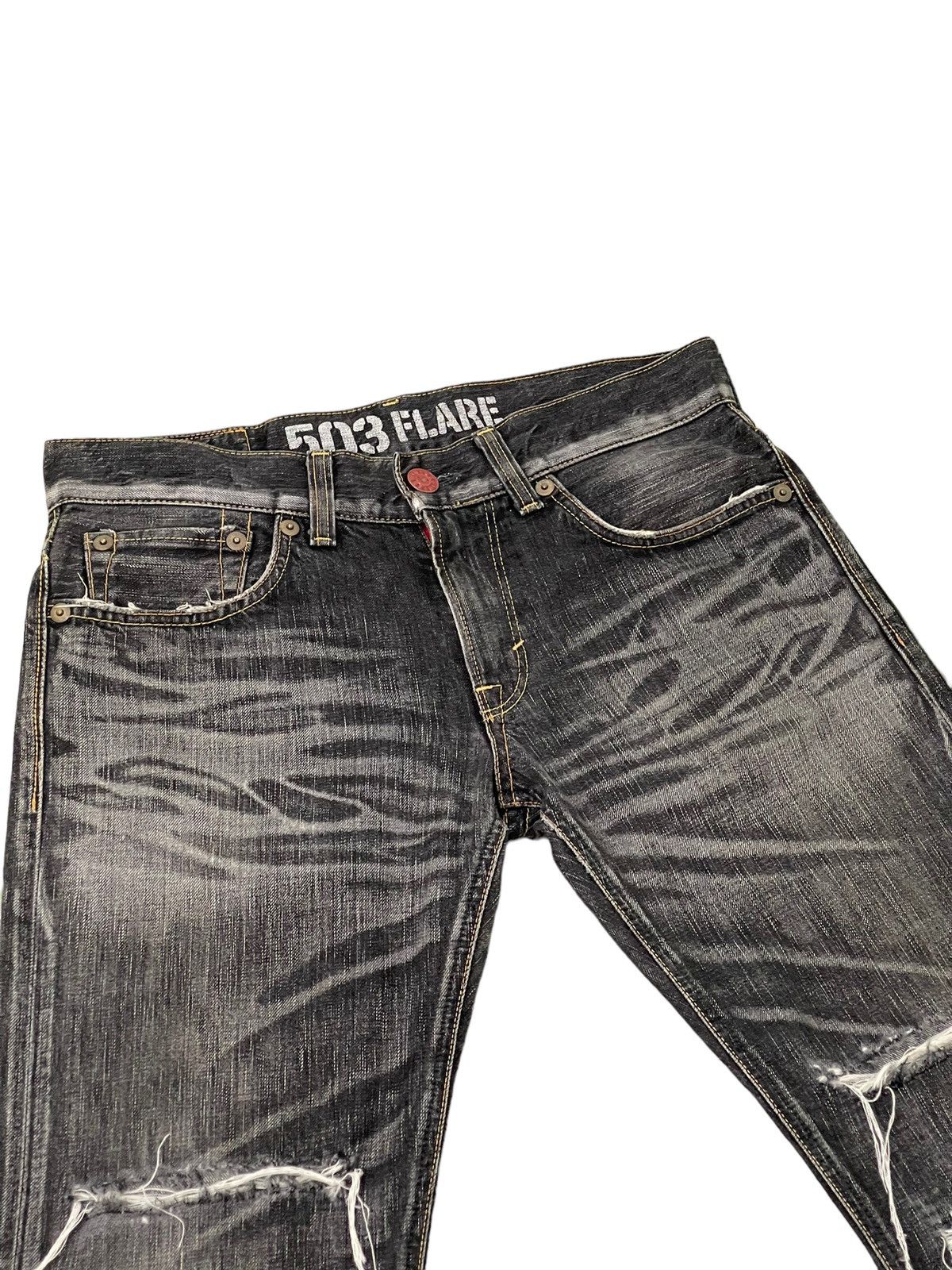 Japanese Brand Flare Jeans Edwin Japan Faded Black Distress Boot Cut 8🟦2 Size US 33 - 8 Thumbnail