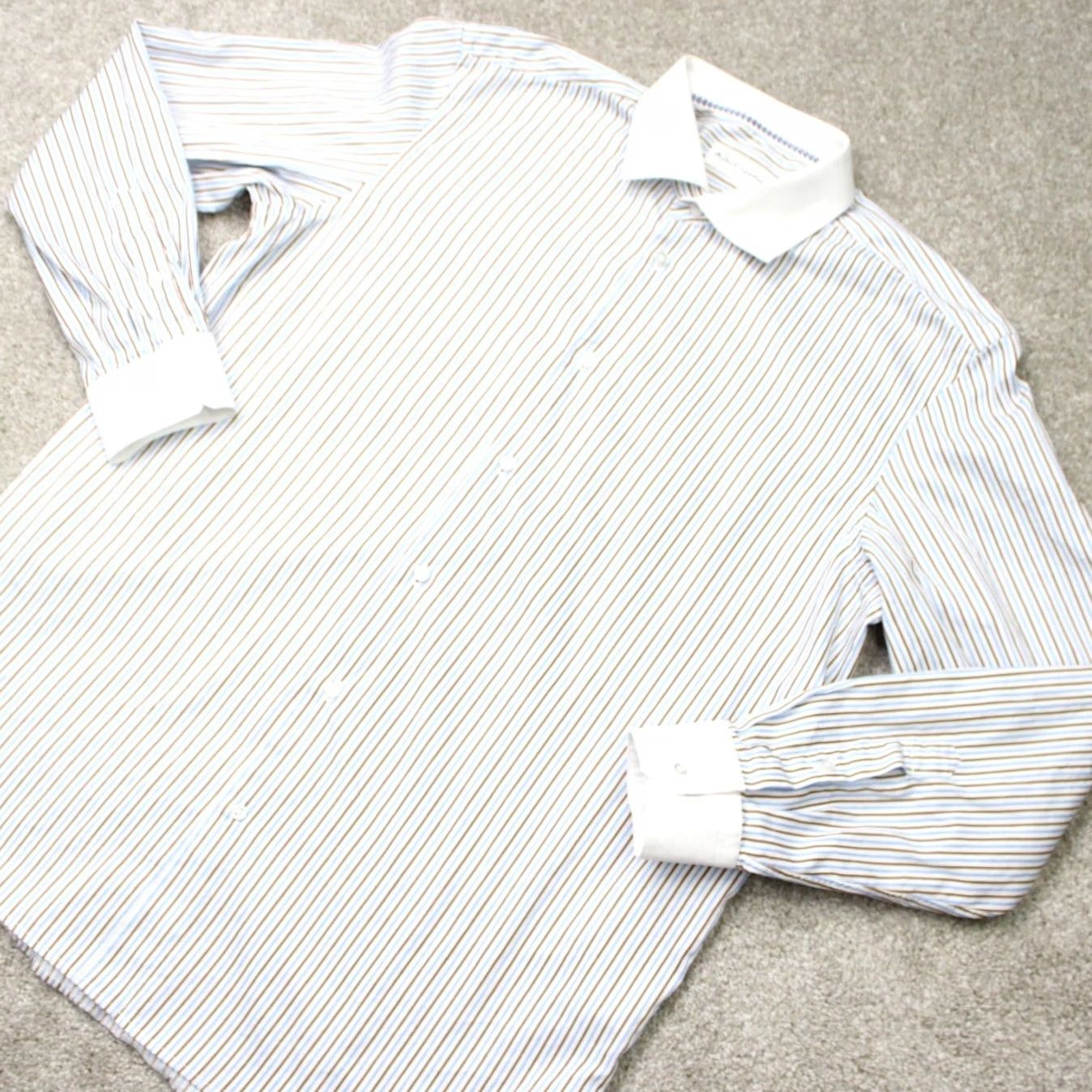 Robert Graham Robert Graham Shirt Mens 17.5 44 Blue/Brown Contrast Collar Cotton Long Sleeve Dress Shirt Mens Size US XXL / EU 58 / 5 - 4 Thumbnail