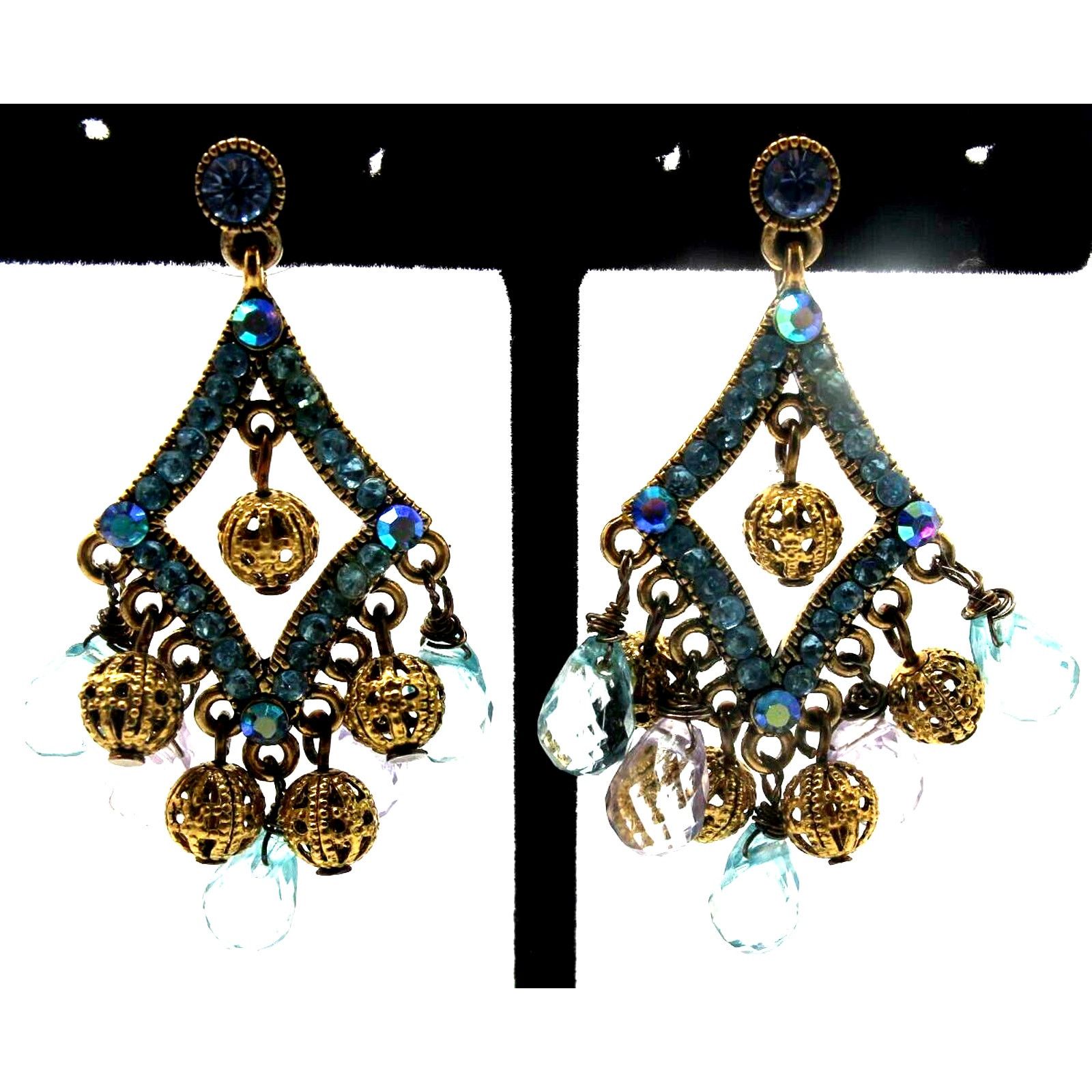 Other Blue Aurora Borealis Rhinestone Cut Crystal Earrings 2" Drop Size ONE SIZE - 1 Thumbnail