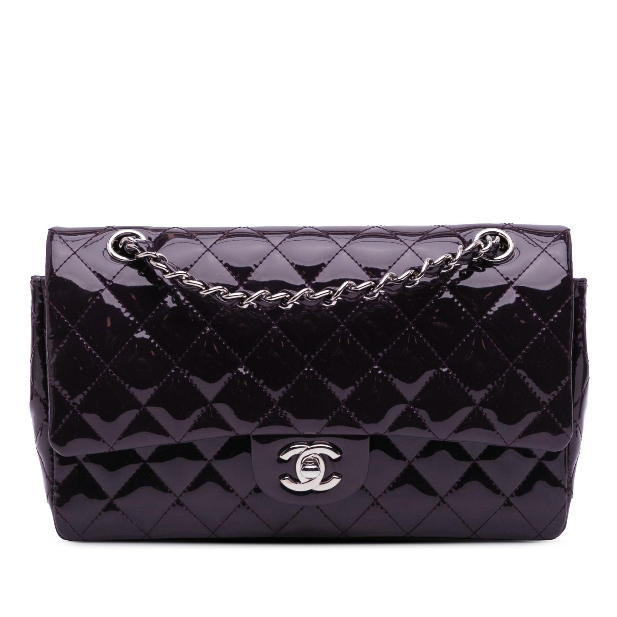Chanel Medium Classic Patent Double Flap Purple