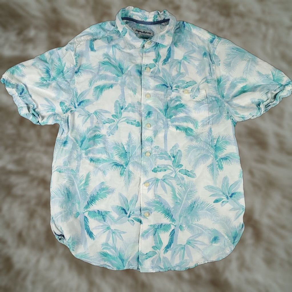 Tommy Bahama Tommy Bahama Shirt Mens Medium Blue Floral Linen Blend Hawaiian Short Sleeve* Size US M / EU 48-50 / 2 - 1 Thumbnail