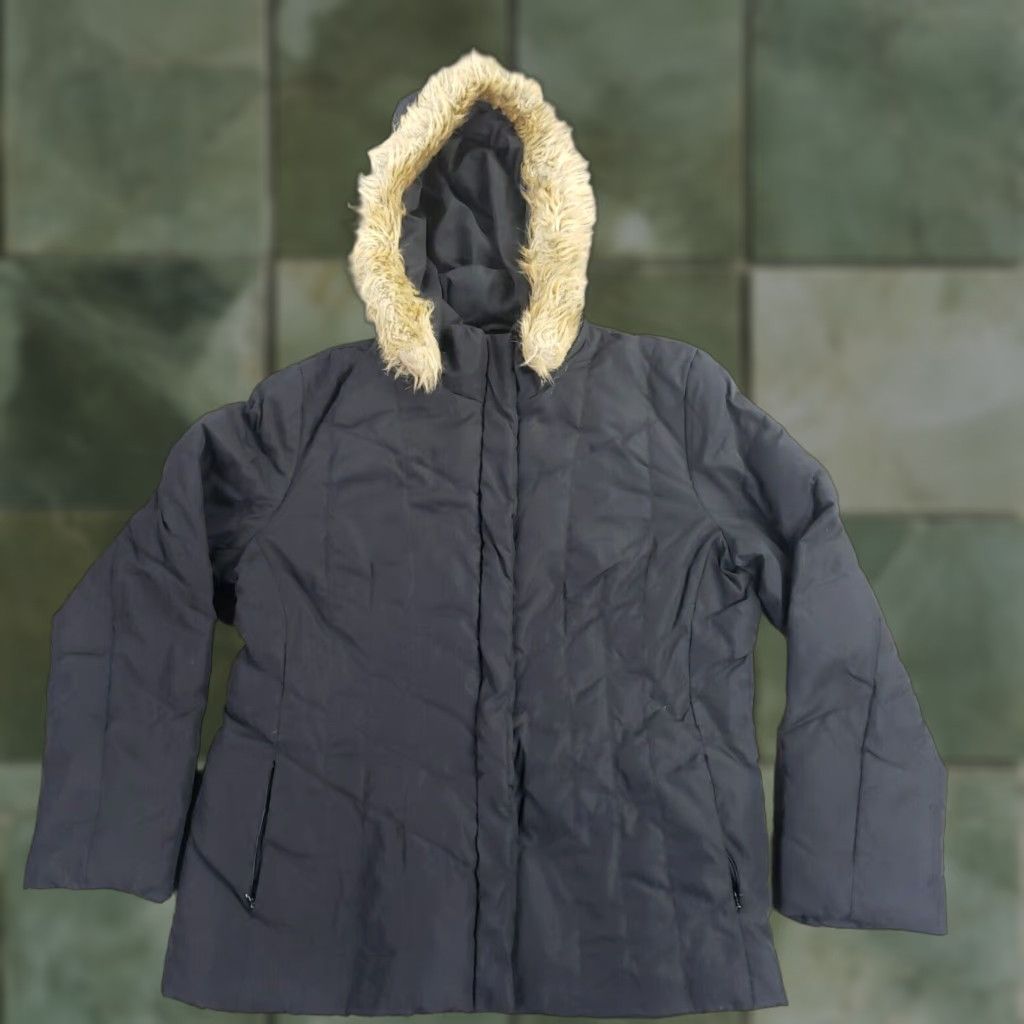 Vintage New York Company Womens Puffer Jacket XL Extra Large Black Full Zip Faux Fur Hood Size XL / US 12-14 / IT 48-50 - 1 Thumbnail