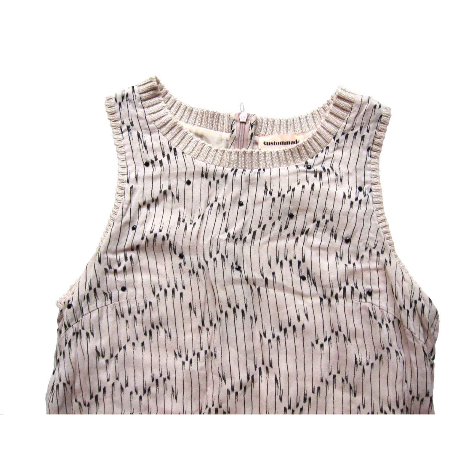 Pinko Custommade 100% Silk Pink Black Stripe Beaded Sleeveless Tank Dress Small EU 36 Size S / US 4 / IT 40 - 4 Thumbnail