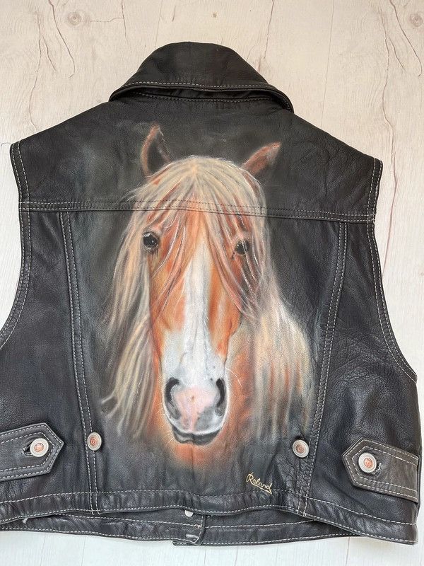 Vintage Falco Leather 90s Biker Vest Airbrush Art Horse by Roland Size S / US 4 / IT 40 - 6 Thumbnail