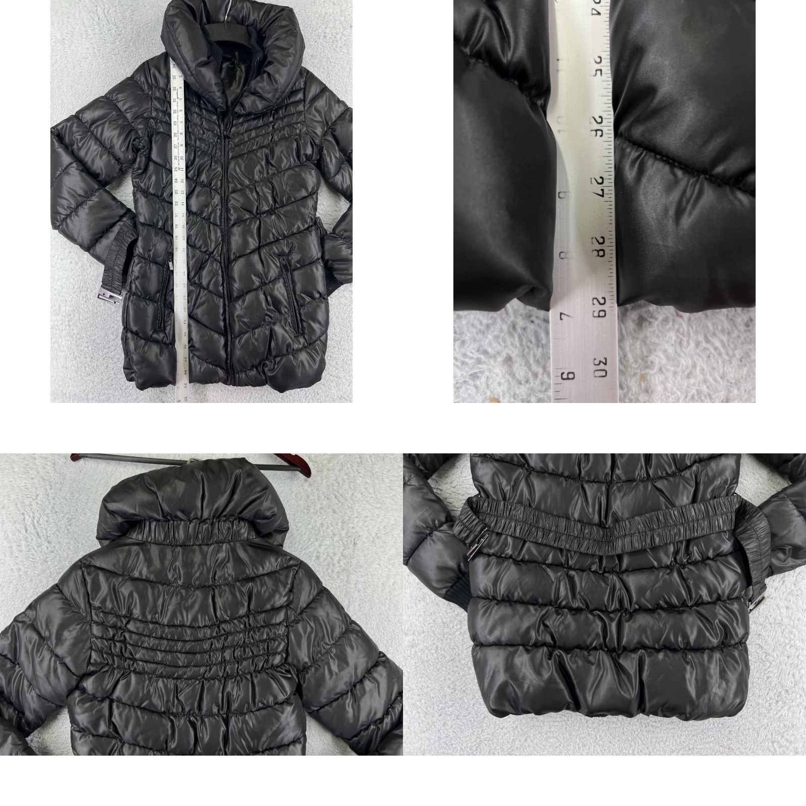 Vintage Love Token Jacket Womens XS Black Puffer Long Zip Belted Full Zip Hooded Quilted Solid Polyester Jacket Size XS / US 0-2 / IT 36-38 - 9 Thumbnail