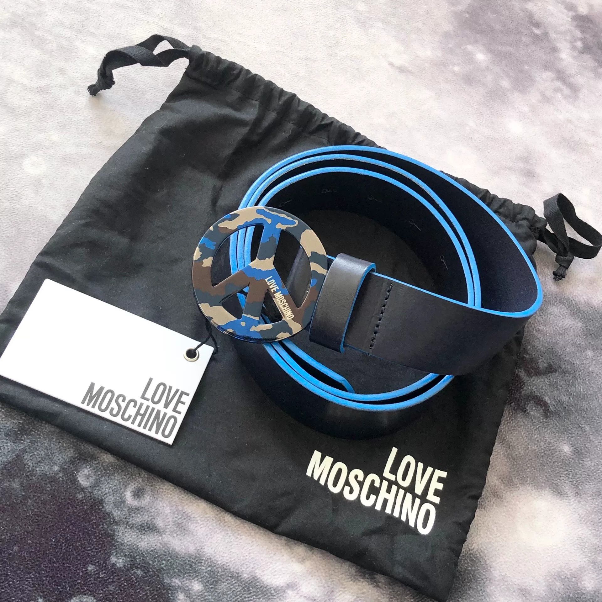 MOSCHINO Blue Camo Logo Men's Belt
