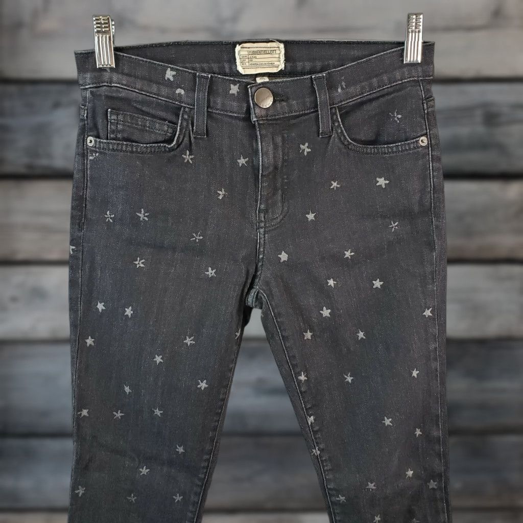 Vintage Current/Elliott Womens Stiletto Skinny Jeans Sz 28 Washed Black Stars Mid Rise Jeans Women 28 Black Stars Size 28" / US 6 / IT 42 - 1 Thumbnail