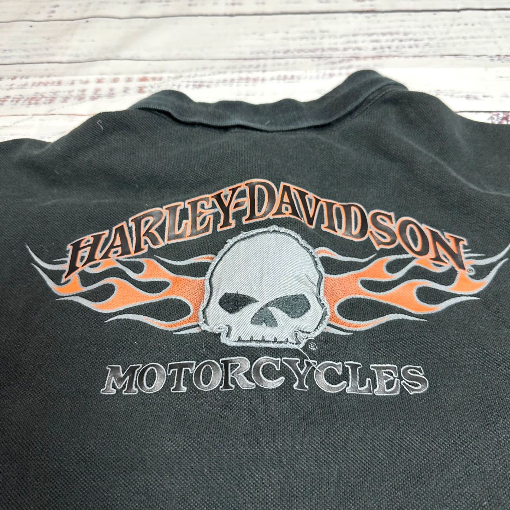 Harley Davidson Harley-Davidson Mens Polo Shirt XL Black Back Graphic Skull Flames Shirt Mens XL Black Skull Flames Polo Size US XL / EU 56 / 4 - 5 Thumbnail