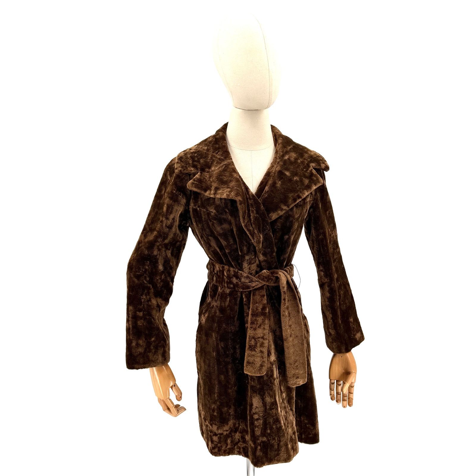 Vintage Vintage 50s Chocolate Brown Copper Faux Fur Belted Wrap Coat Size M / US 6-8 / IT 42-44 - 1 Thumbnail