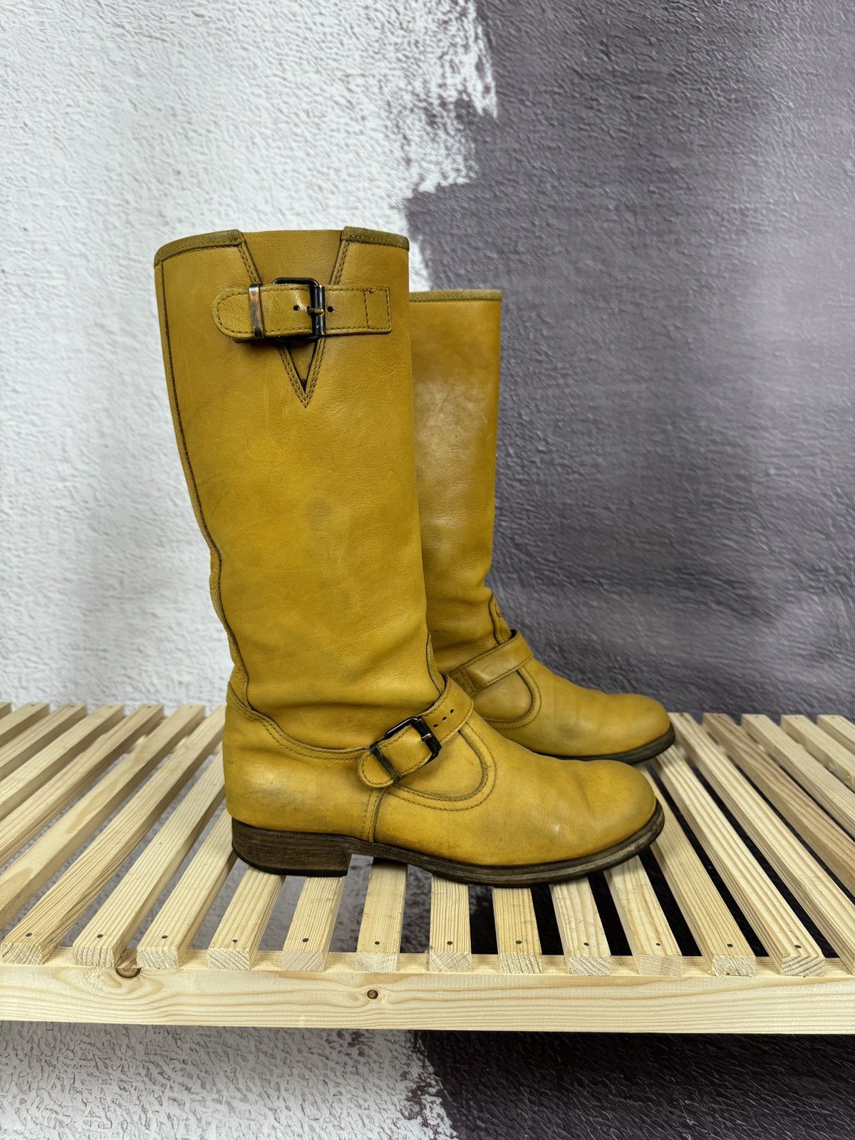 Cowboy Equipment MOMA vintage beige brown leather cowboy high shoes Size US 7.5 / EU 40-41 - 1 Thumbnail