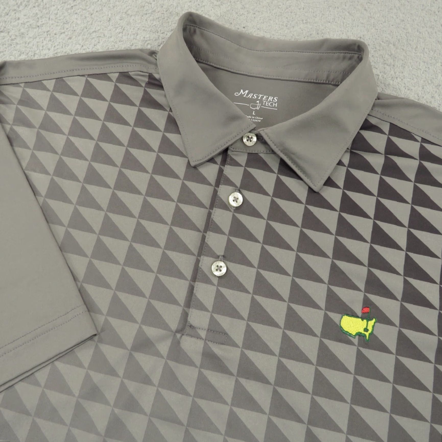 Vintage Masters Tech Polo Mens Large Grey Geometric Performance Golf Shirt Augusta Logo Size US L / EU 52-54 / 3 - 2 Thumbnail