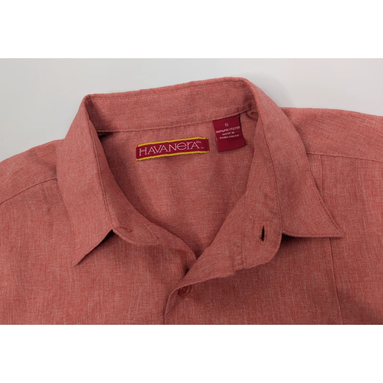 Vintage Havanera Button-Down Shirt Mens Small Cuban Style Short Sleeve Summer Salmon Red Pink Size US S / EU 44-46 / 1 - 5 Thumbnail