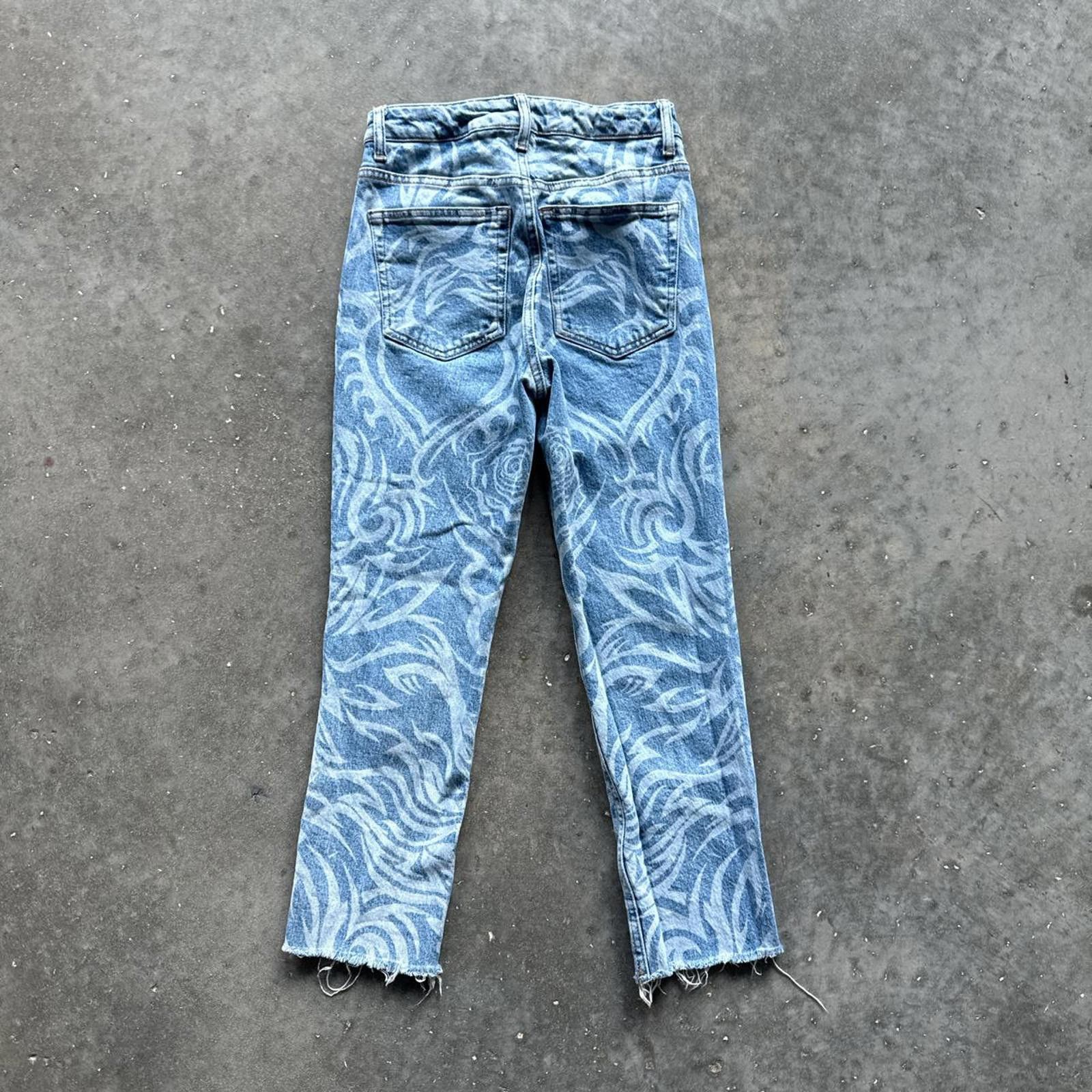 Topshop Heart Print Straight Leg Blue Jeans Topshop Size 42" / US 20 - 2 Thumbnail