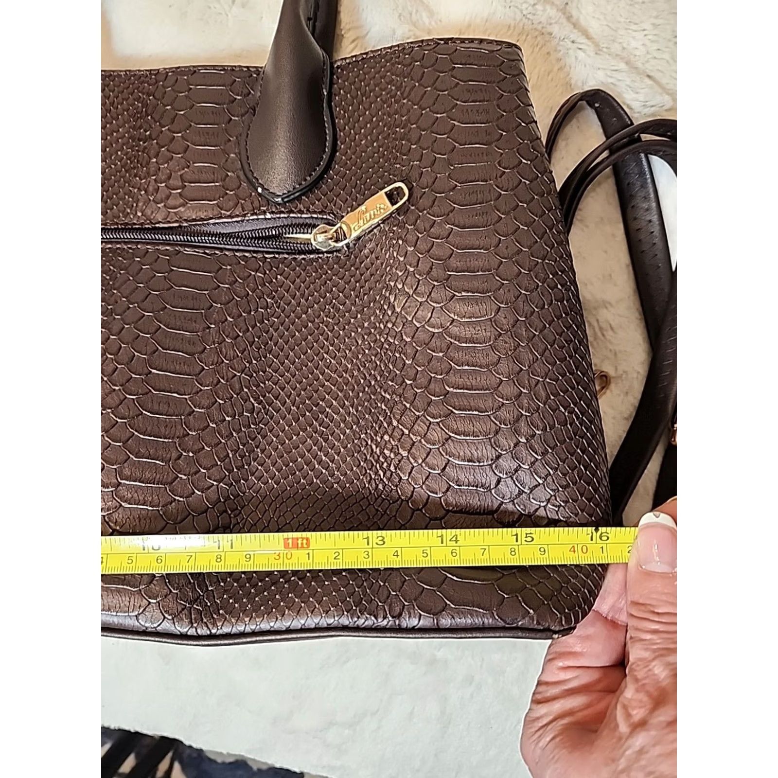 Vintage VINTAGE Lavie Lotus Womens Satchel Bag Purse Brown Large 16" Detachable Sling Strap Zips Size ONE SIZE - 6 Thumbnail