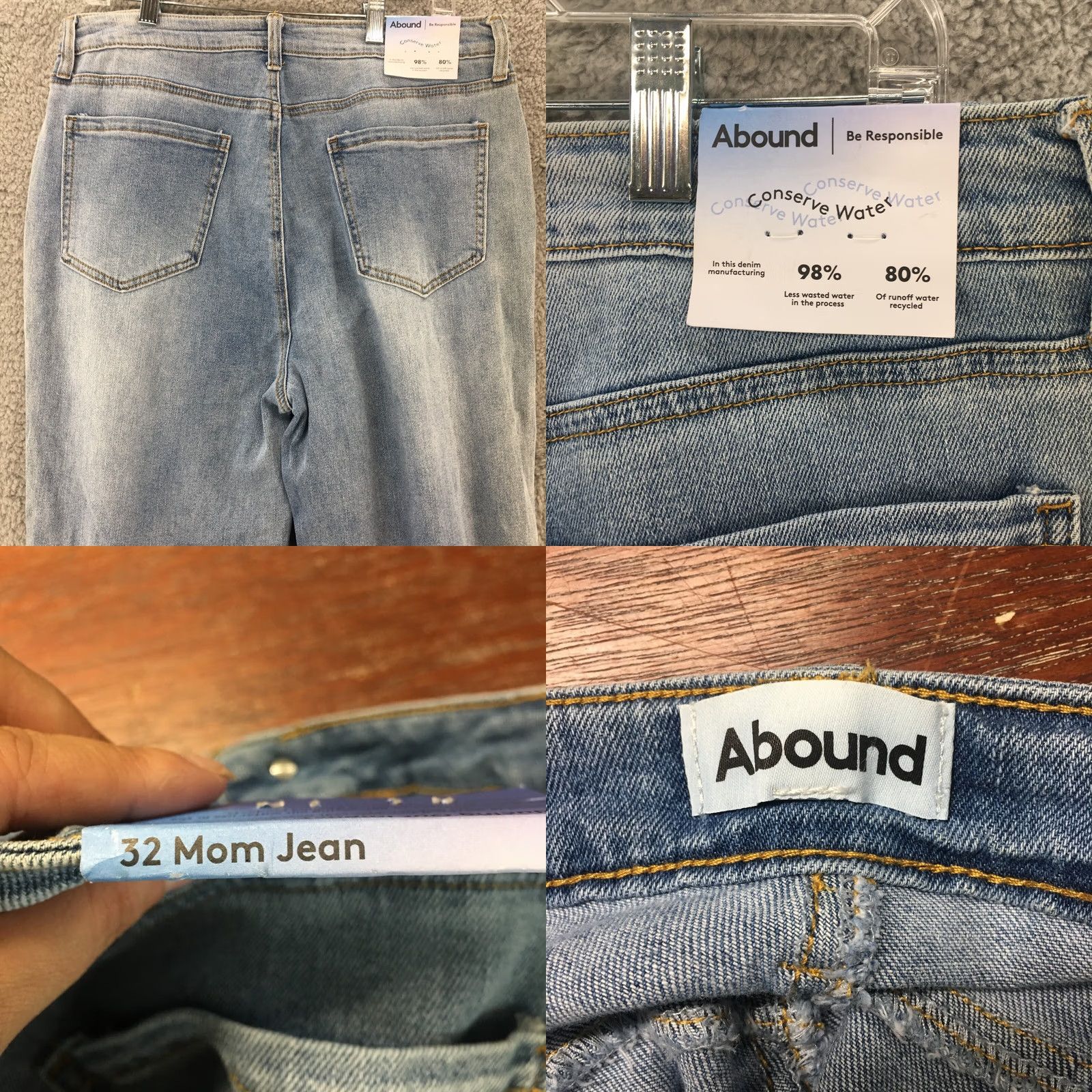 Vintage Abound Mom Jeans Womens 32 Blue Light Wash Denim Button Fly Ripped Knee Hi Rise Jeans Size 24" / US 00 / IT 34 - 9 Thumbnail