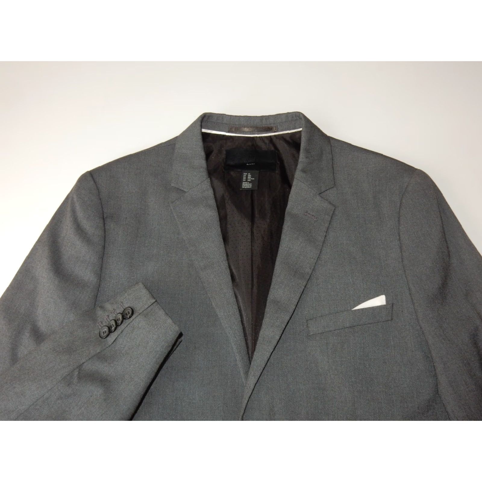H&M H&M Blazer Shirt Jacket Men Slim Fit 38R Gray Faux Pocket Square Coat Sport Blazer Size 38R - 2 Thumbnail
