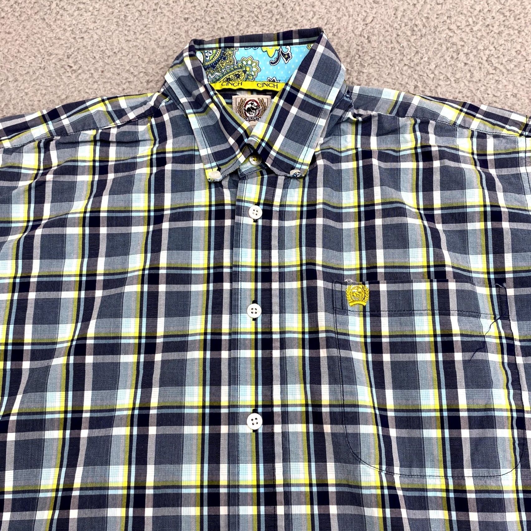 Vintage Cinch Shirt Mens Adult Medium Blue Yellow Button Up Cowboy Western Plaid Cotton Long Sleeve Collared Pocket Button-Down Size US M / EU 48-50 / 2 - 2 Thumbnail