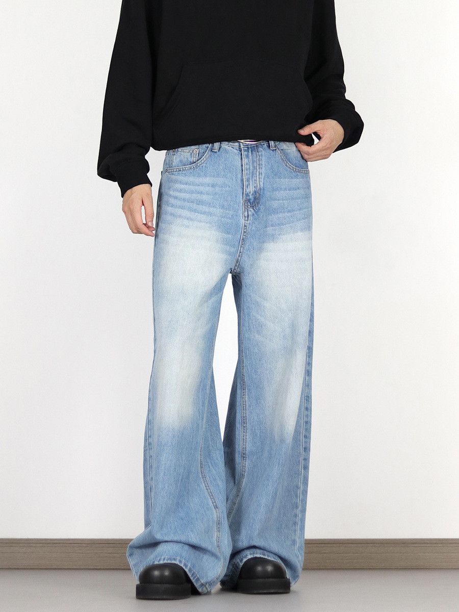 Japanese Brand × Jean Men's street loose straight retro distressed washed jeans Size US 32 / EU 48 - 2 Thumbnail