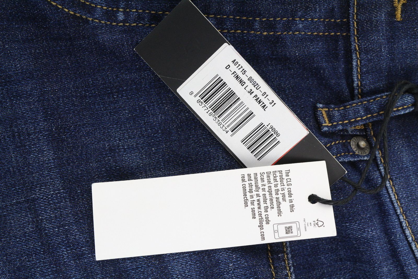 Diesel D-FINING 009ZU W31/L34 Tapered Stretch Blue Jeans 40922 Size US 31 - 7 Thumbnail