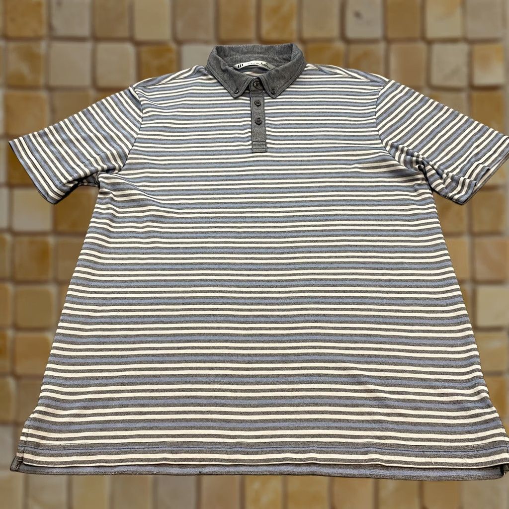 TravisMathew Travis Mathew Polo Shirt Mens Large Blue Gray Striped Logo Golf Designer Shirt Size US L / EU 52-54 / 3 - 1 Thumbnail