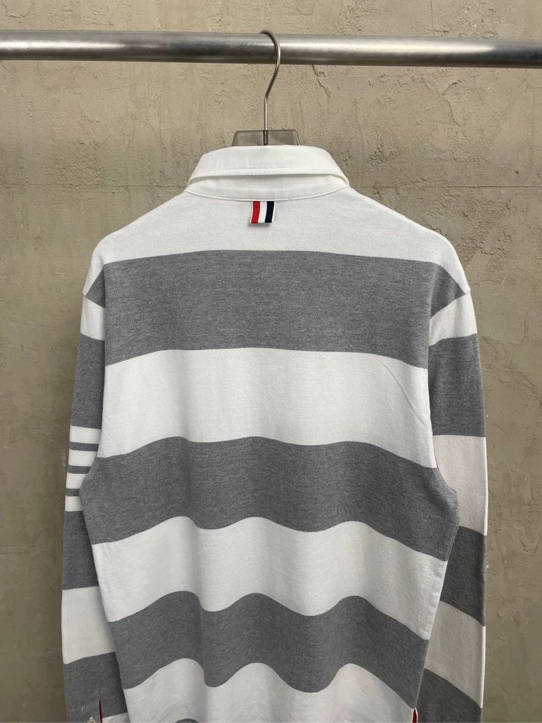 Thom Browne Thom browne Gray and white striped polo long-sleeved T-shir Size US S / EU 44-46 / 1 - 4 Thumbnail