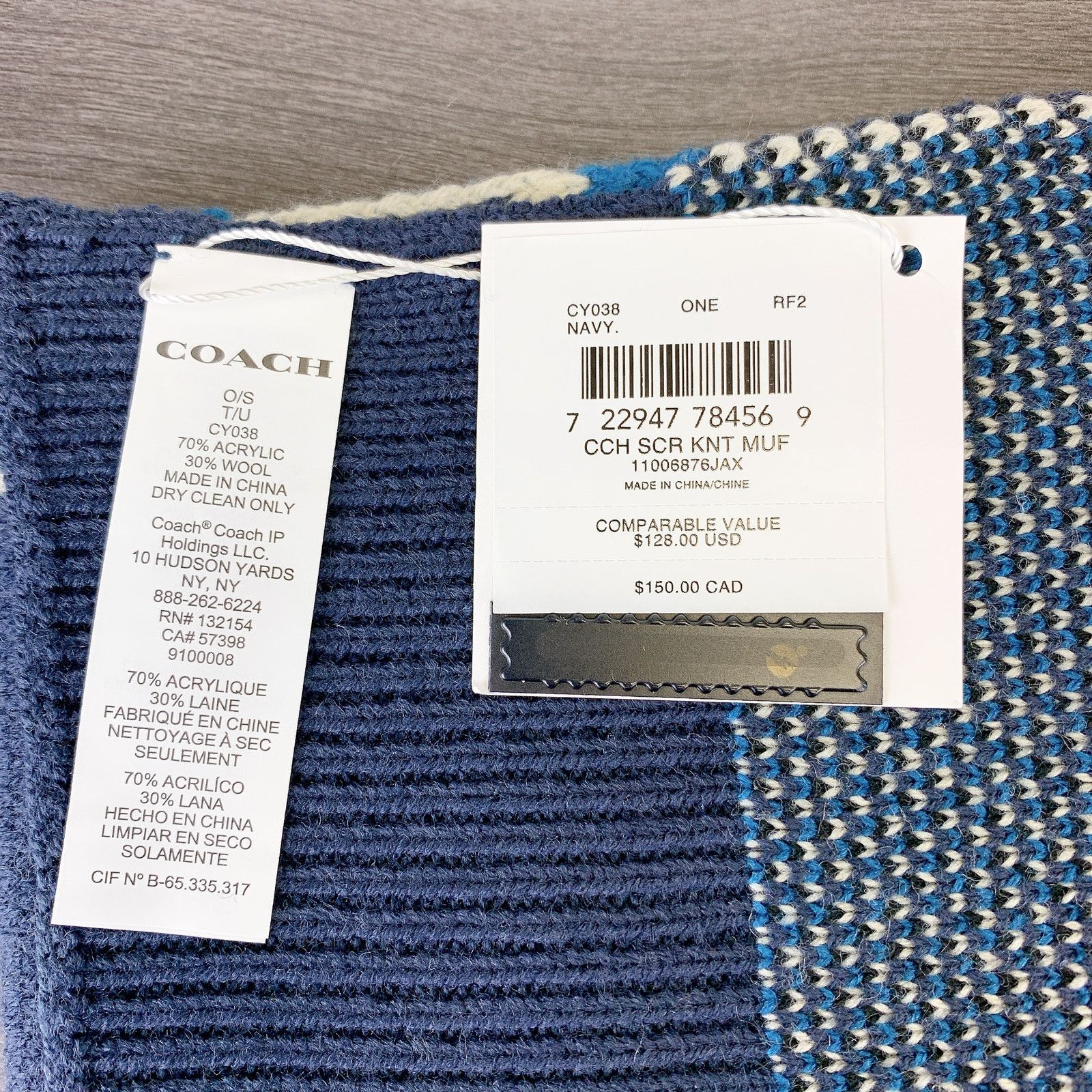 Coach Coach CY038 Coach Script Print Knit Muffler IN Navy Size ONE SIZE - 4 Thumbnail