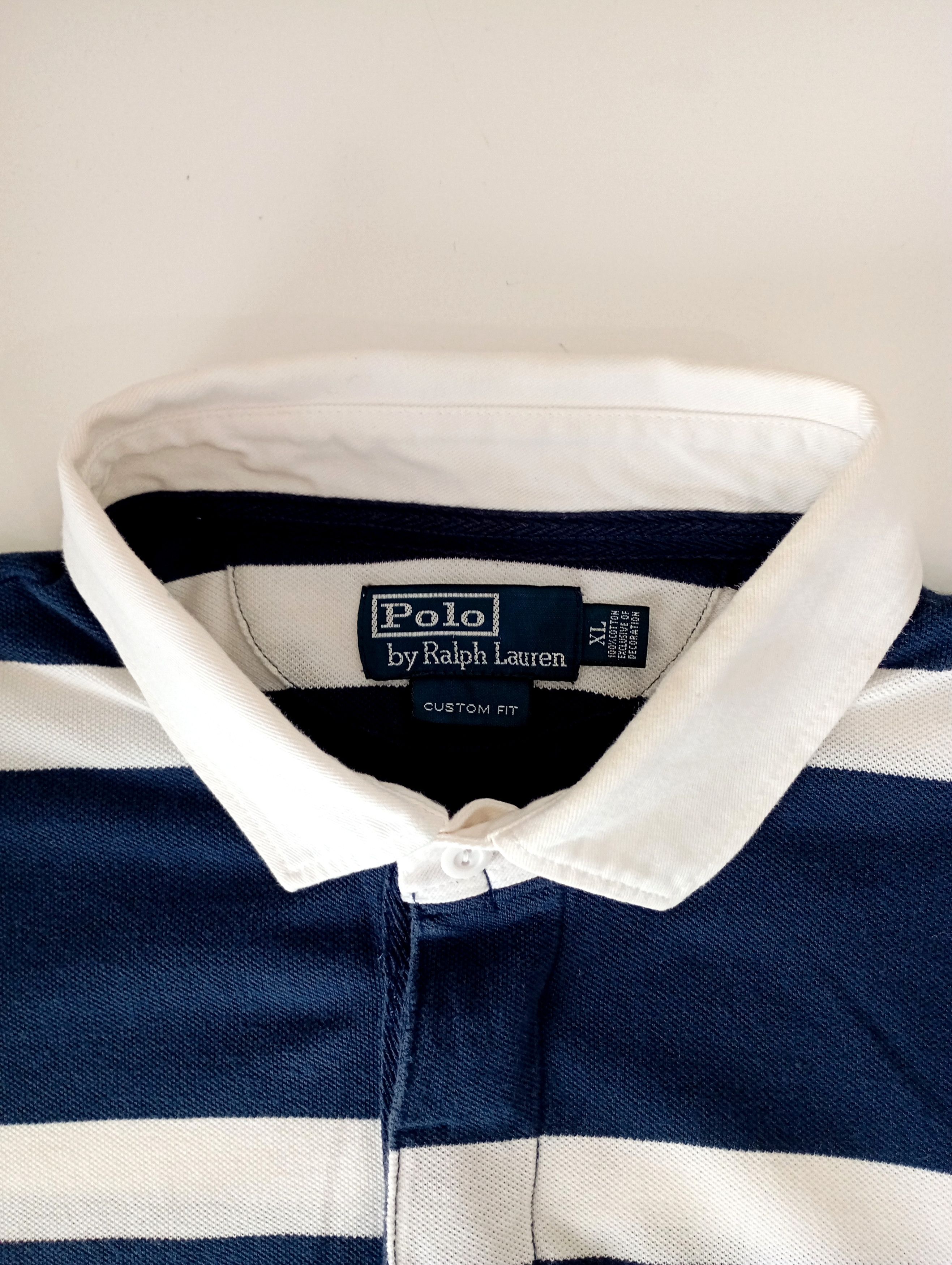 Polo Ralph Lauren Polo Ralph Lauren Striped Mesh Polo Shirt in Blue and White Size US XL / EU 56 / 4 - 7 Thumbnail
