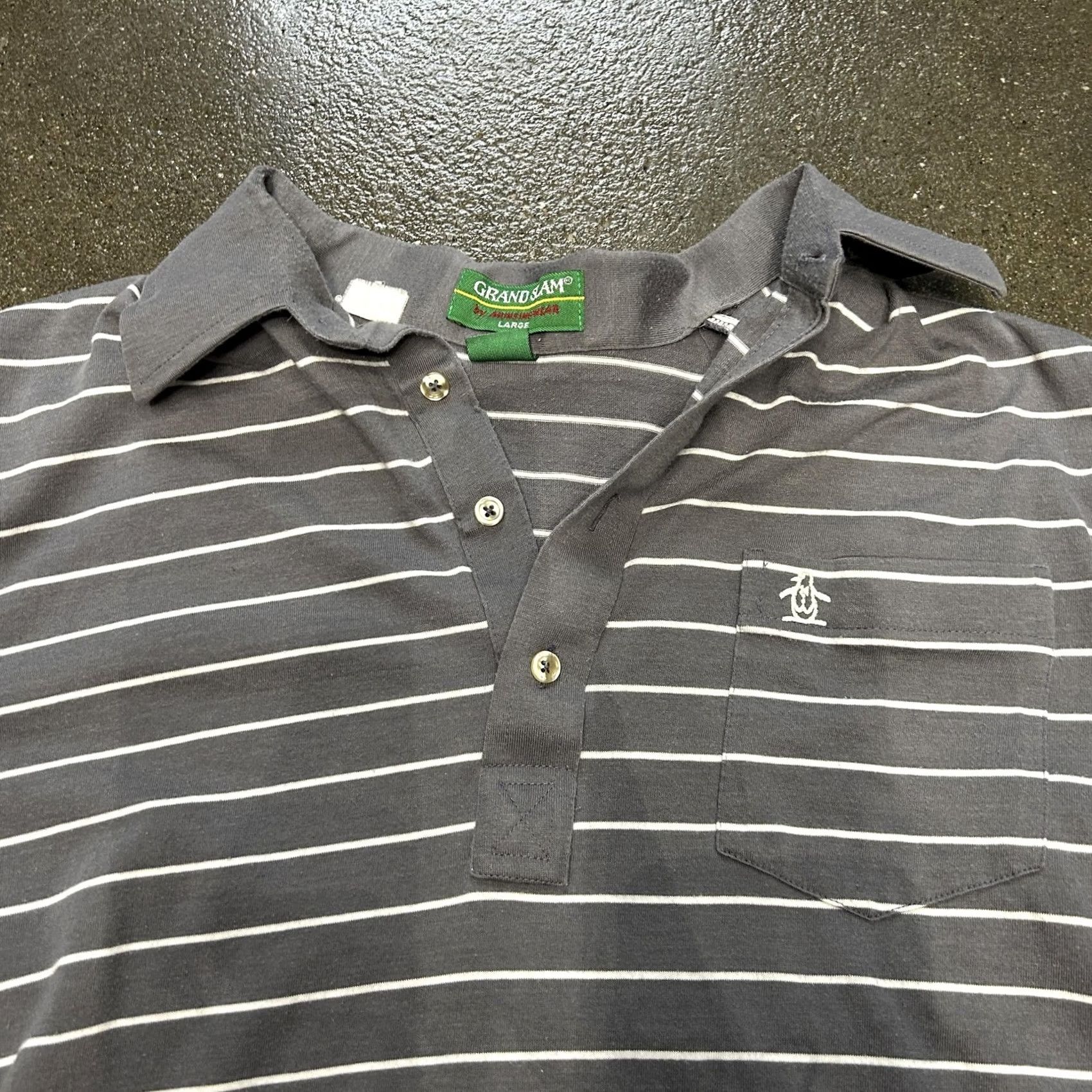 Vintage VINTAGE Grand Slam Polo Shirt Mens Large Gray Striped Pocket Golf Munsingwear Size US L / EU 52-54 / 3 - 2 Thumbnail