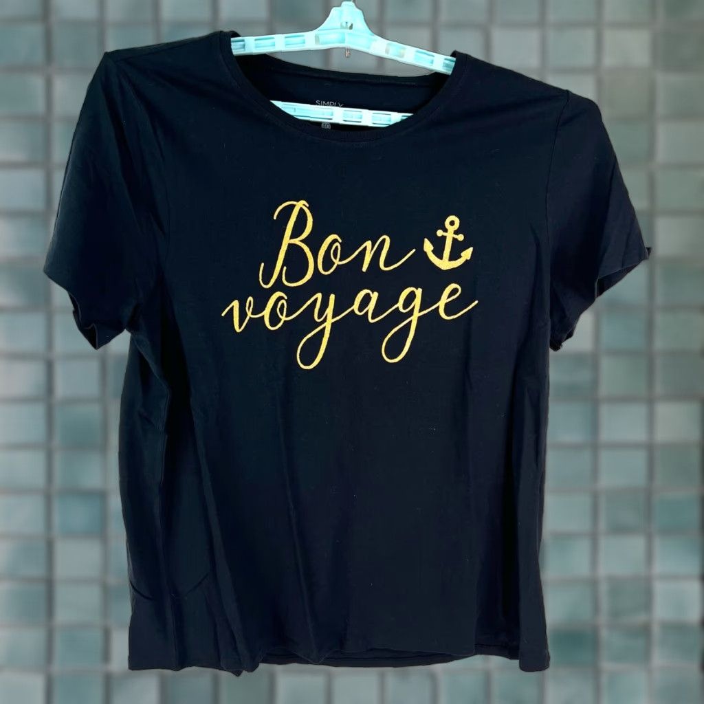 Vintage Bon Voyage Simply Basic Black Short Sleeve T Top XL Womens Casual Crew Neck Cotton Blend Jersey Logo Sequin 40/XL Size S / US 4 / IT 40 - 1 Thumbnail