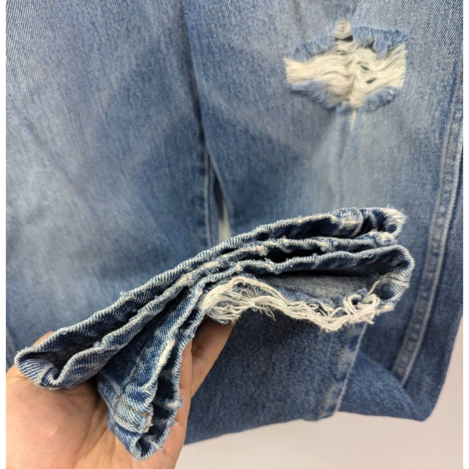 Denime Rustler Jeans 32x28 Regular Straight Denim Jeans Mens Blue Distressed Vintage Workwear 90s Grunge Streetwear Size US 32 / EU 48 - 3 Thumbnail