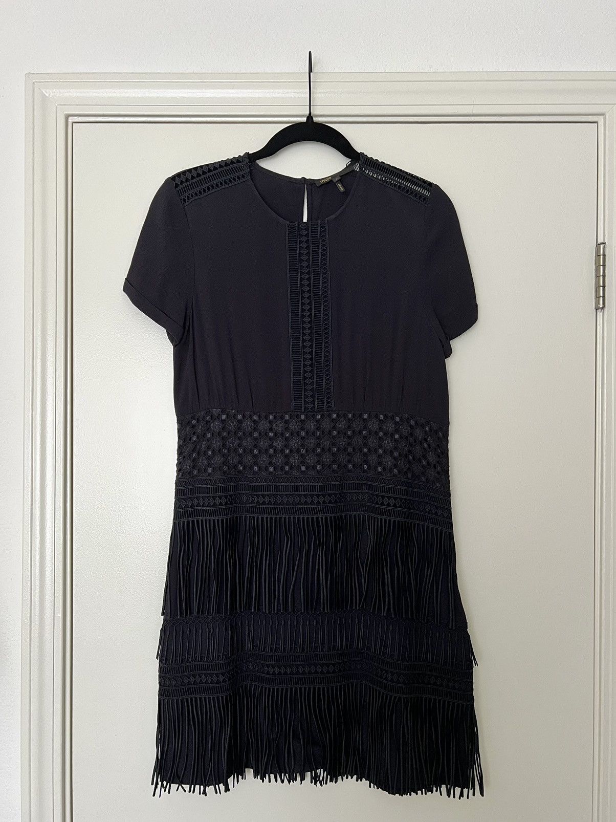 image of Maje Mini Dress With Fringe in Black, Women's (Size XS)