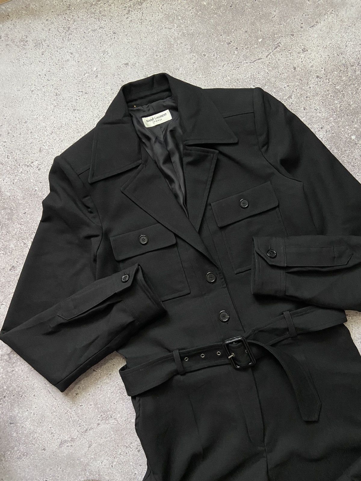 Saint Laurent Paris Saint Laurent Belted Jumpsuit Black Wool Size 30" / US 8 / IT 44 - 2 Thumbnail