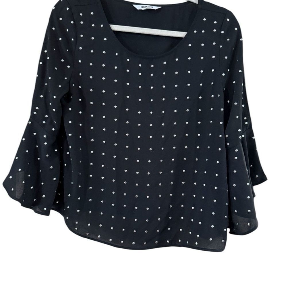 BB Dakota BB Dakota Black Polka Blouse with Flared Sleeves Size XS / US 0-2 / IT 36-38 - 8 Thumbnail