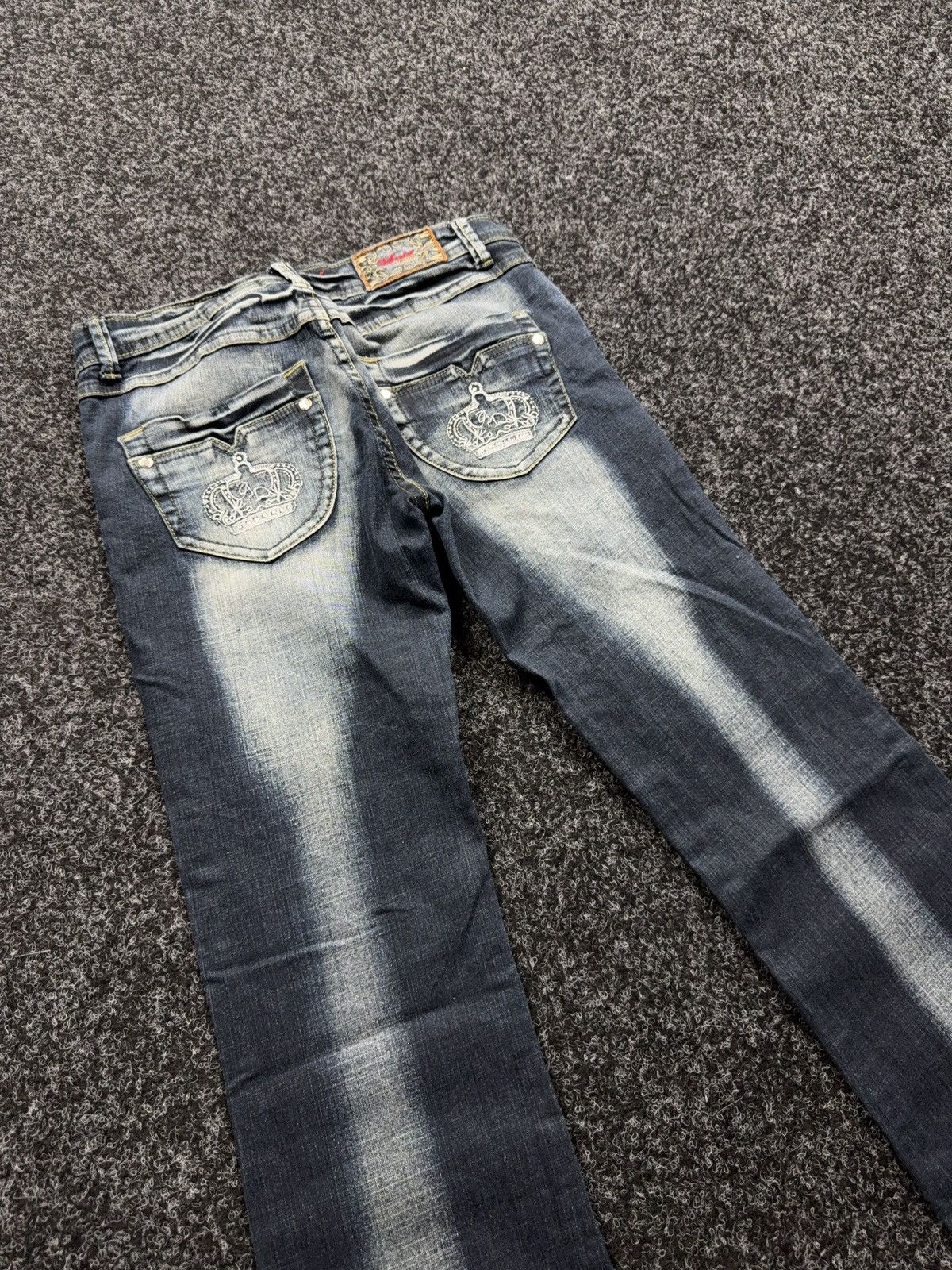 Hysteric Glamour Y2K Japanese LGB Punk Crown Embroidered Flared Denim Jeans Size 29" - 14 Thumbnail