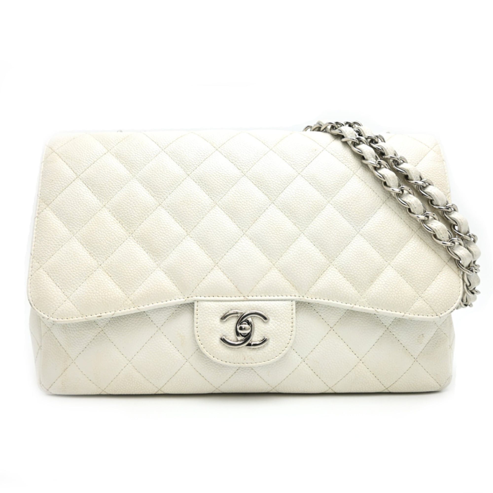 Chanel Chanel Matelassé 30 Chain Shoulder Bag, Silver (Palladium) Hardware, Women's A28600, Caviar Skin, White Size ONE SIZE - 1 Thumbnail