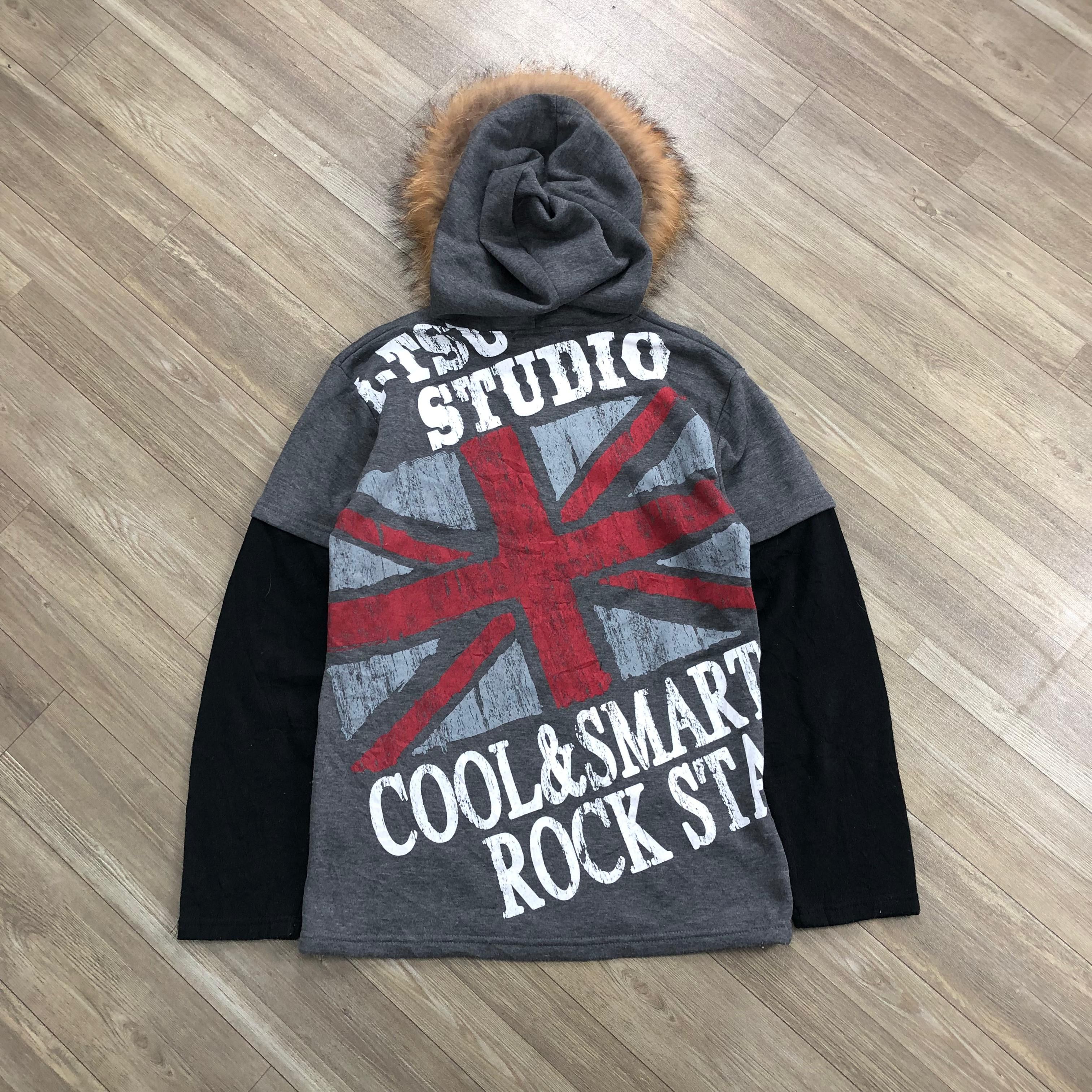 Japanese Brand Y2K Batsu Studio Poem Union Jack Flag Fur Hoodie Goa Style Size US S / EU 44-46 / 1 - 16 Thumbnail