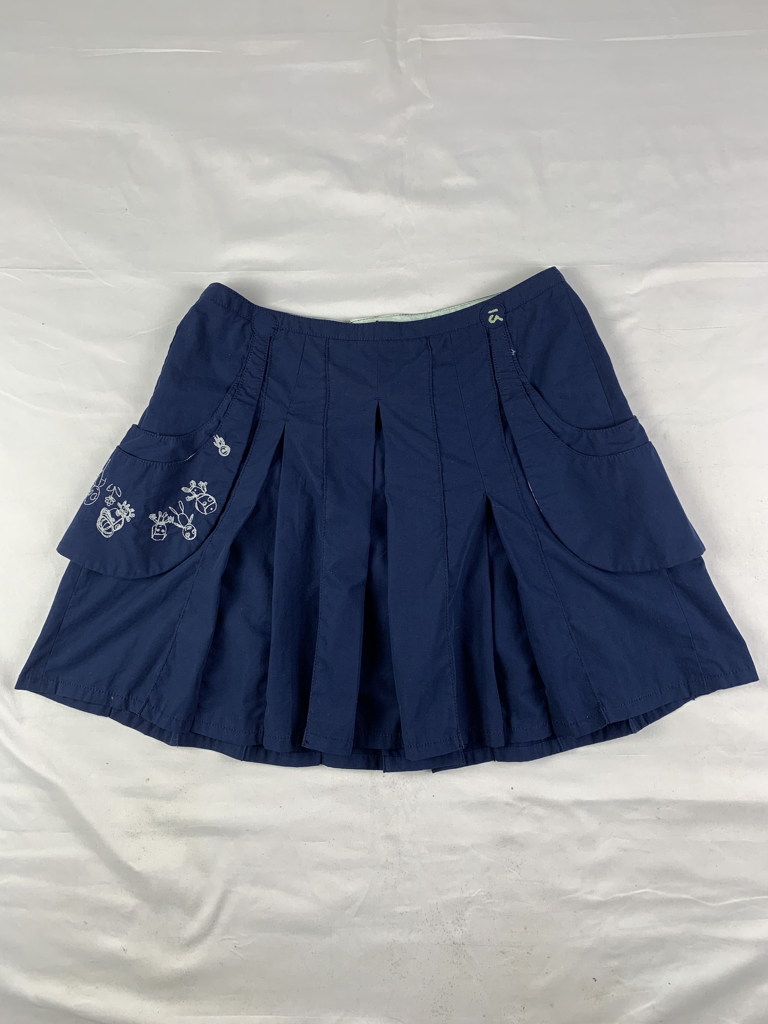 Japanese Brand a la sha Navy Pleated Embroidered Mini Skirt (S/28) Size 28" / US 6 / IT 42 - 1 Thumbnail